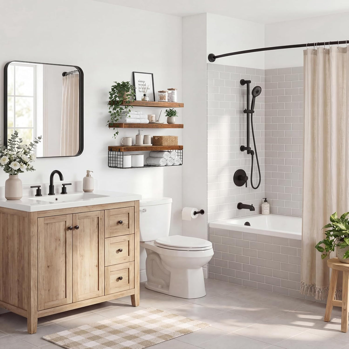 QEEIG Bathroom Shelves Over Toilet Wall Mounted (Brown, Set of 3, 31.5")