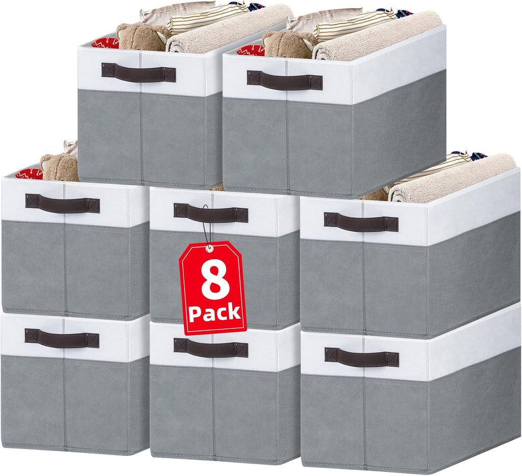 Criusia Large Storage Baskets 8 Pack Versatile Fabric Storage Bins for Closet Cabinet Wardrobe Nursery Pantry | Nursery Organizer Bins for Baby Diaper Toys Clothes | Housewarming Mothers Day Gift