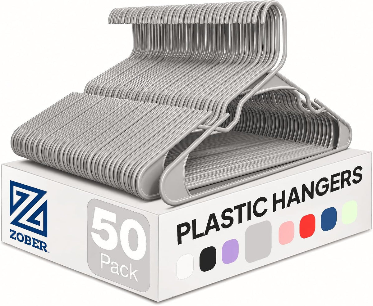 Zober Gray Plastic Hangers 50 Pack, Clothes Hangers Plastic
