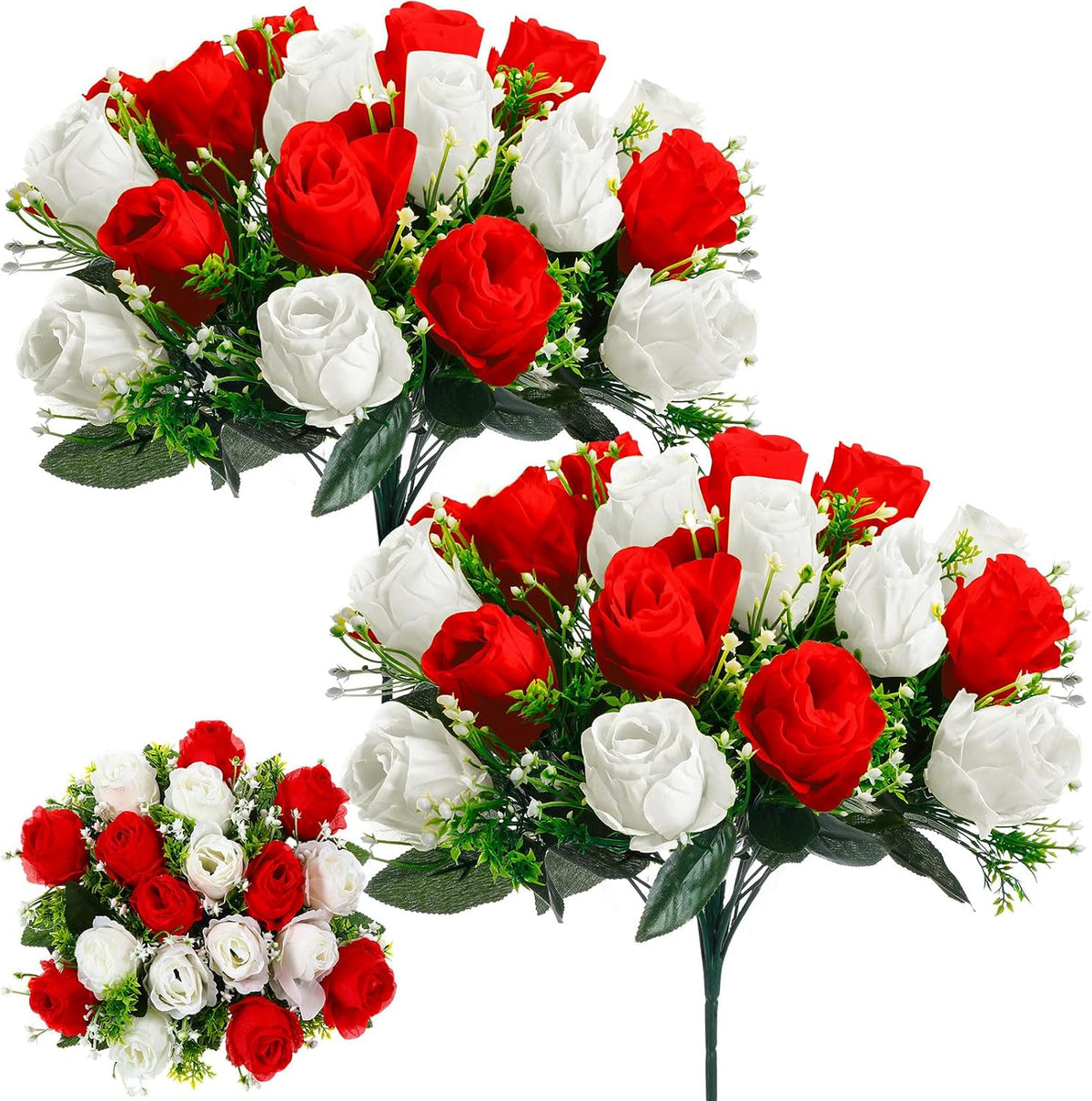 Riceshoot 2 Bouquets Cemetery Flowers for Grave, Red, White