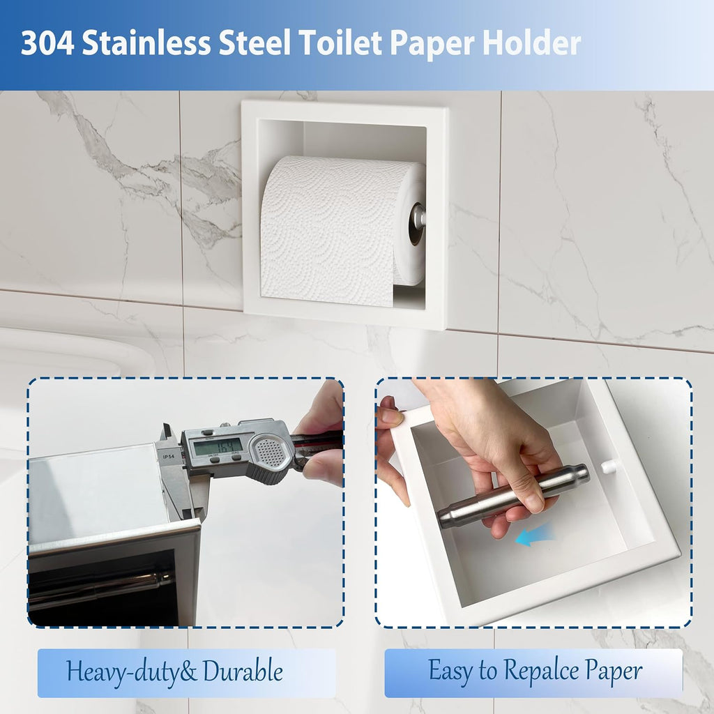 Neodrain White 304 Stainless Steel Recessed in Wall Toilet Paper Holder