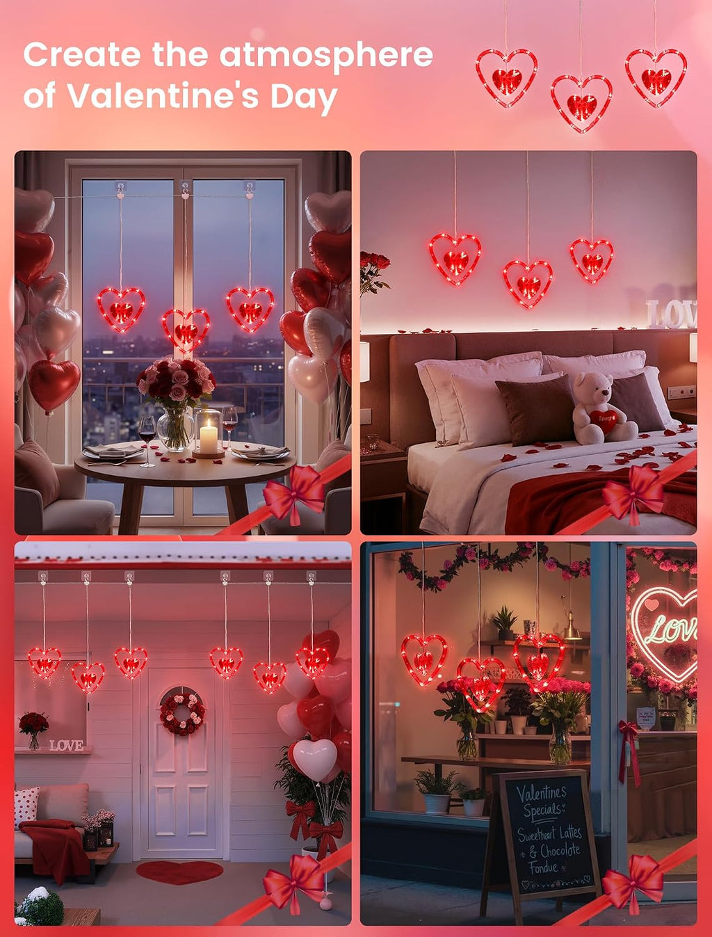 Valentines Day Window Lights,45LED Love Hearts String Lights