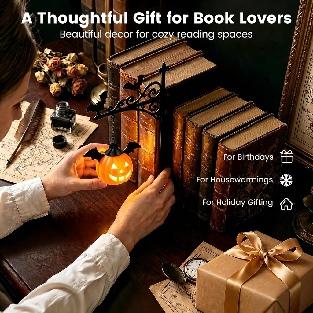 Halloween Lights Mini Lantern for Book Shelf,Pumpkin Hanging Lamp Book Ends