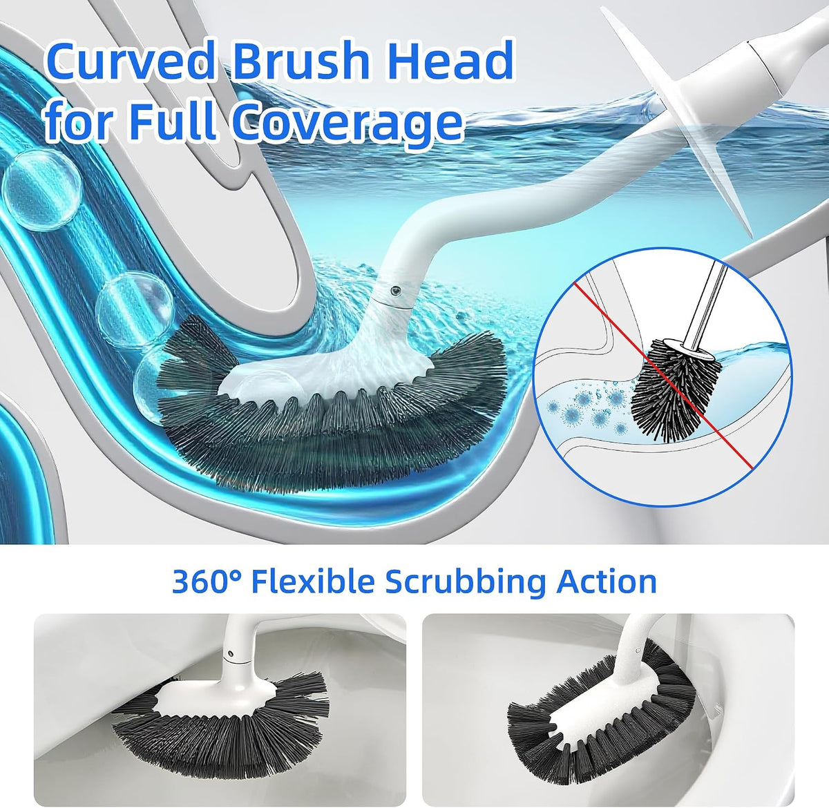 Toilet Brush and Holder Set with Pumice Stone, Toilet Bowl Brush Combo