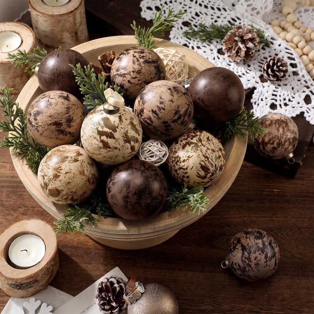 Yunlly 12 Pcs Textured Christmas Ornament 2.36'' Tree Decor,Chocolate