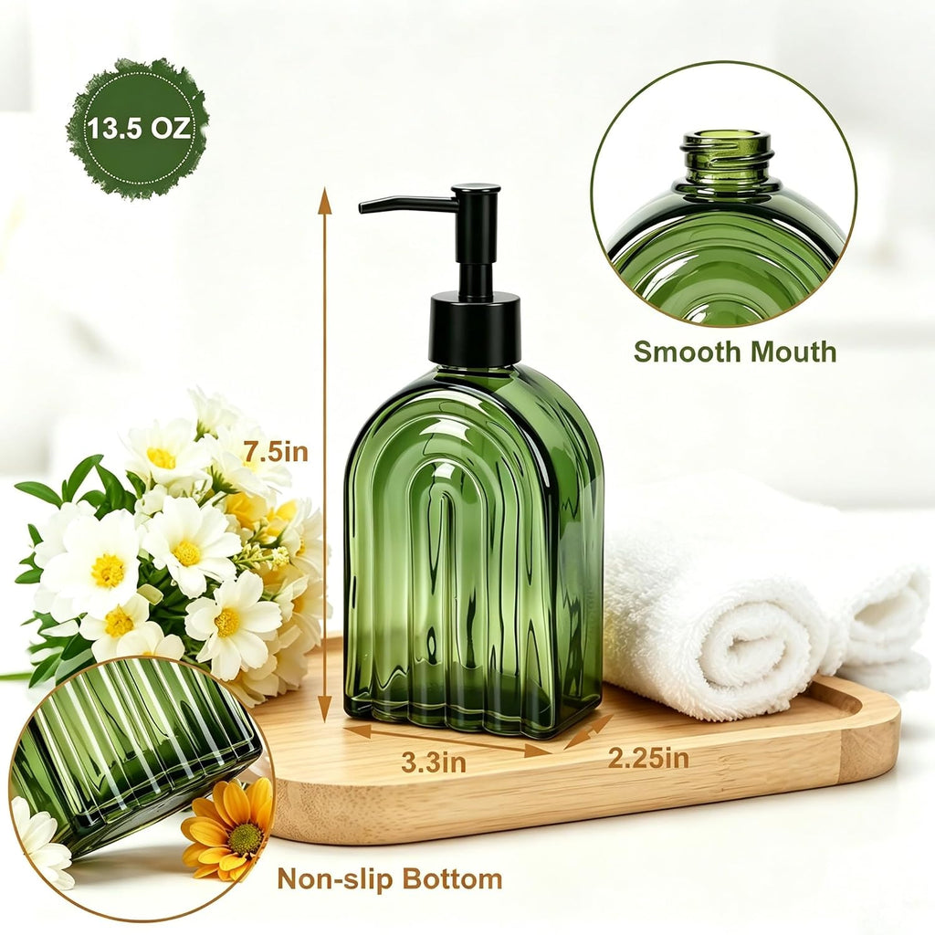 YYTSGG Green Glass Soap Dispenser with Plastic Pump, 13.5Oz