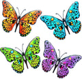 4 Pack Metal Butterfly Wall Decor Yard Art, 9.6" 3D Butterflies Outdoor Fence Decor Hanging Decorations for Garden Patio Balcony Front Porch Living Room Home Vibrant Colored Bohemian Geometric