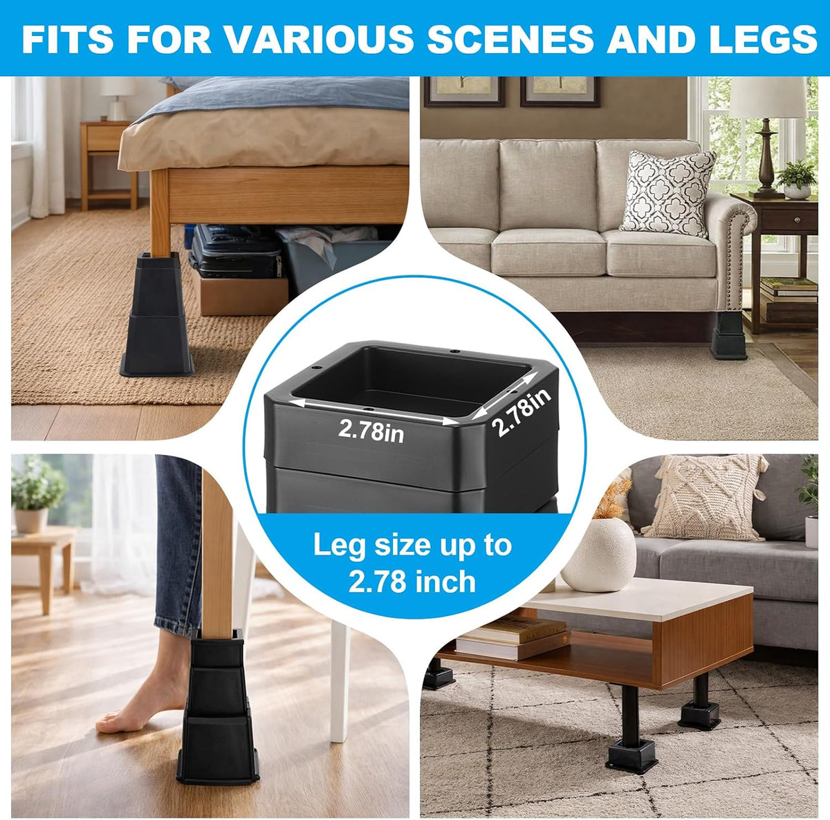 Relaxweex 20 Pcs Bed Risers Heavy Duty 1-10 Inch, Adjustable for Couch Sofa