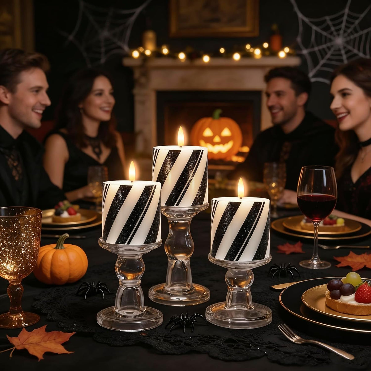 Halloween Flameless Pillar Candles,Real Wax LED Candles with Timer,3x3 Inch