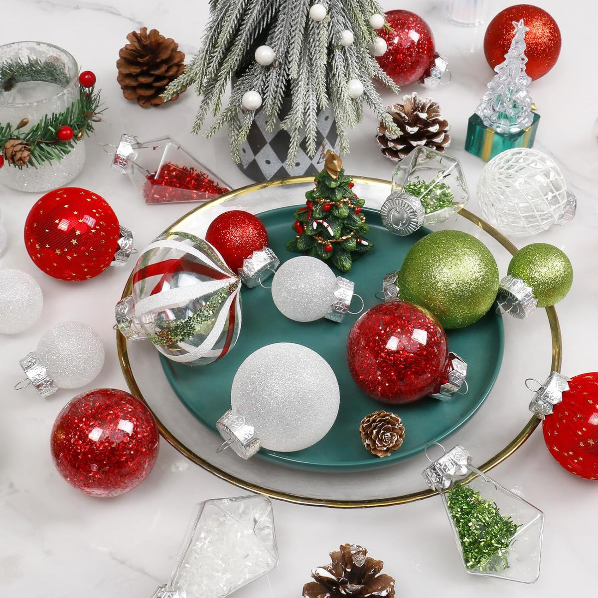 34PCS Red/Green/White Christmas Ball Ornaments Set for Tree Decor