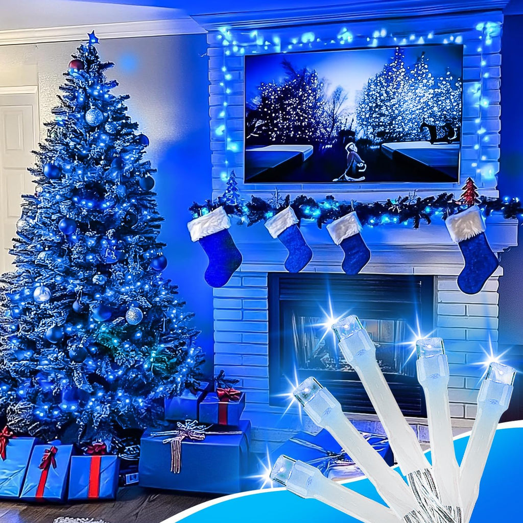 400FT Blue LED Fairy Lights, String Lights with Remote, 8 Lighting Modes, Waterproof Light Strand for Winter Decor, Snowflake Display, Bedroom, Baby Shower, Birthday, Party, Indoor Outdoor Decorations