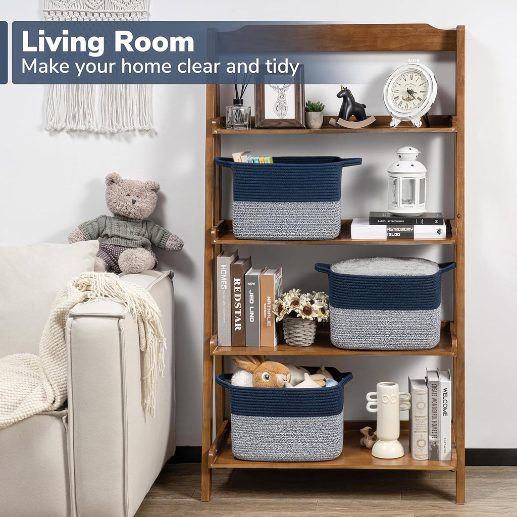 Goodpick Woven Storage Basket for Shelves, 13" x 10" x 9", Blue