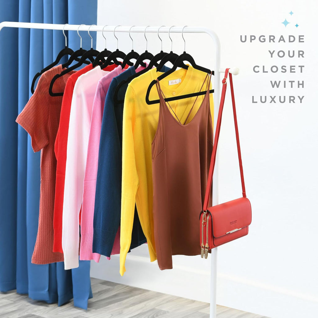 Home-it Premium Velvet Hangers 50 Pack - Black Slim Non-Slip Felt Hangers