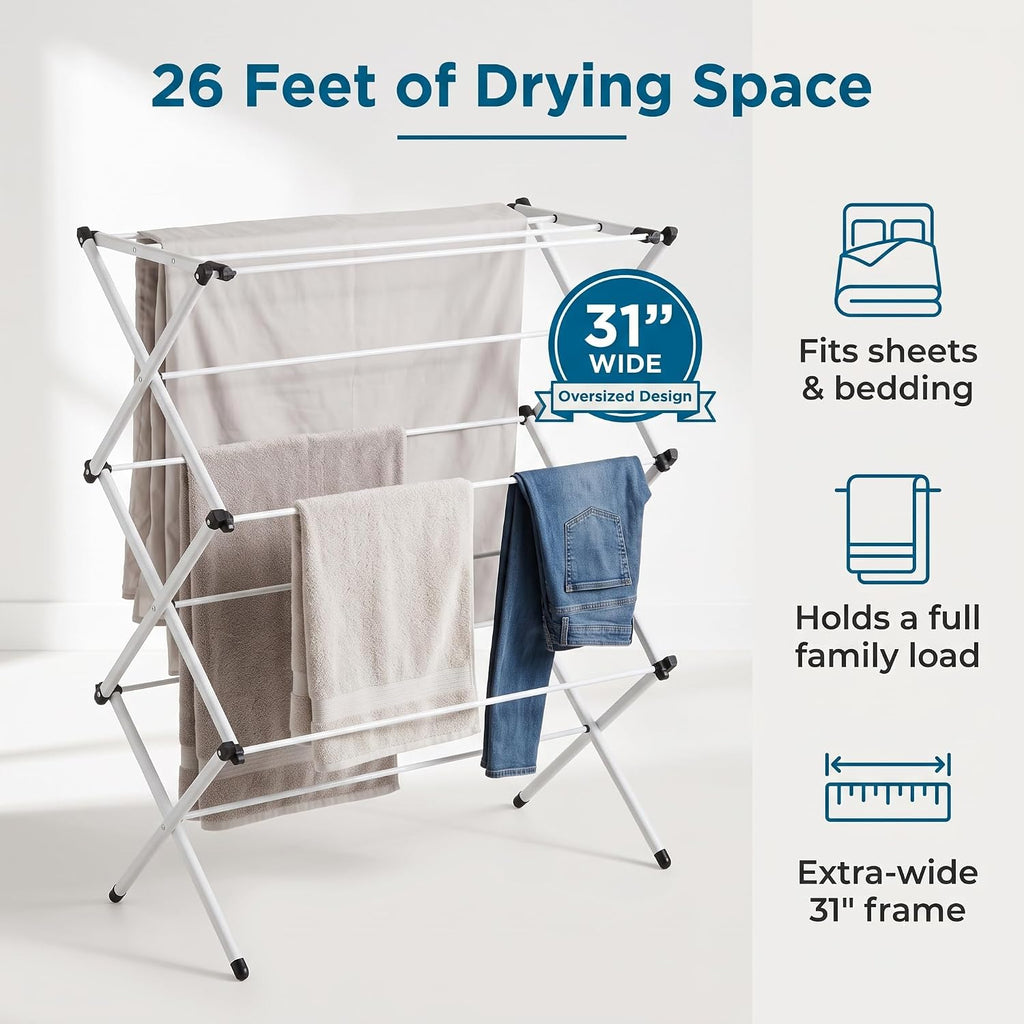 Honey-Can-Do 3-Tier Oversized Clothes Drying Rack, 31" Wide, No Assembly