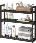 Bathroom Shelf Bamboo Organizer Rack Adjustable 3-Tier Storage Shelf Wall Mounted Storage Rack Over The Toilet Utility Shelves Living Room Kitchen Shelf(Black)