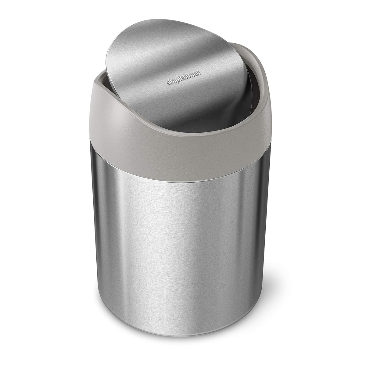 simplehuman Mini Countertop Trash Can, 1.5L / 0.4 Gallon Compact Vanity Trash Can, Balanced Swing Lid, Brushed Stainless Steel