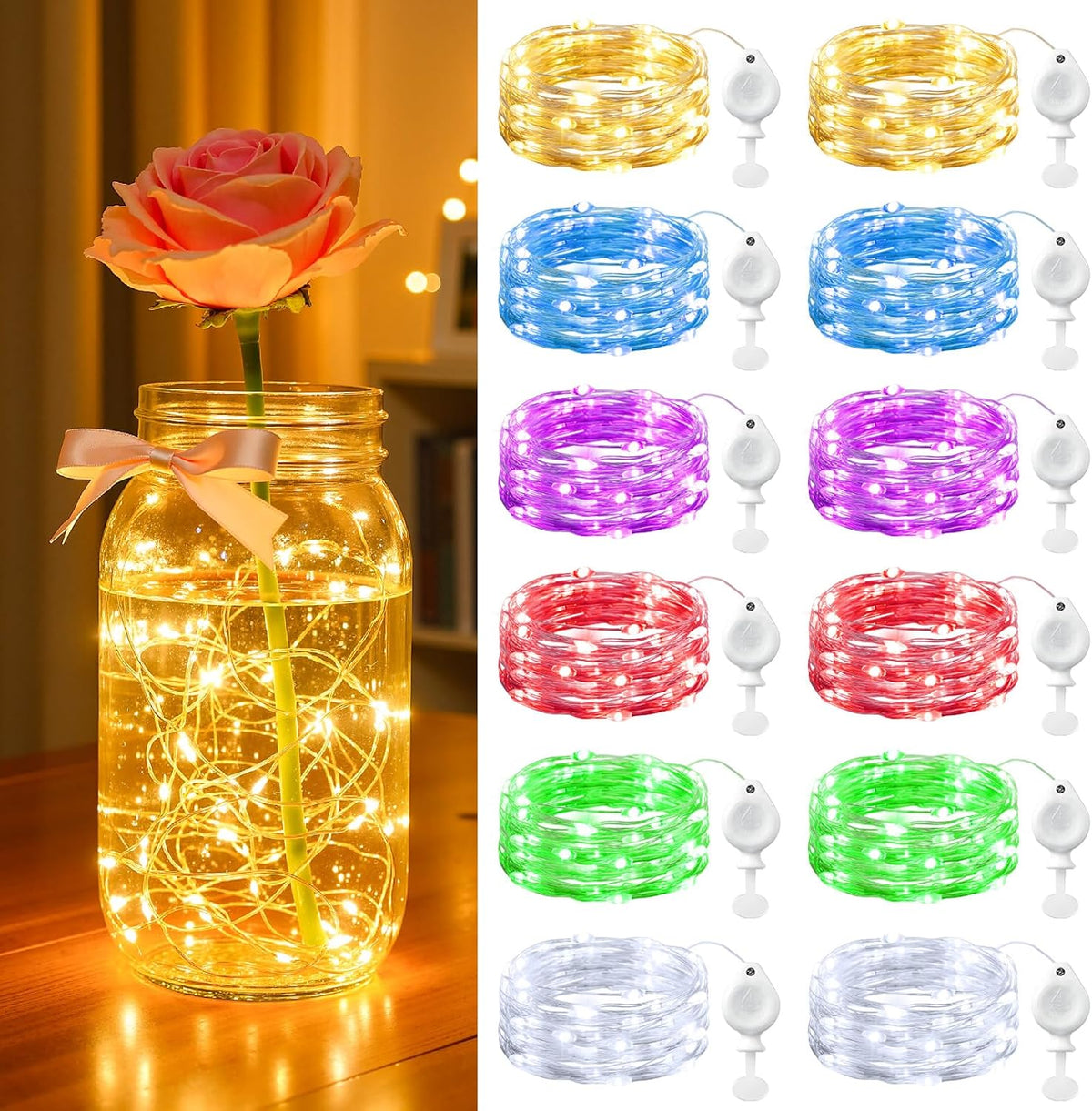 Brightown 14 Pack 6 Color LED Fairy Lights Battery Operated String Lights