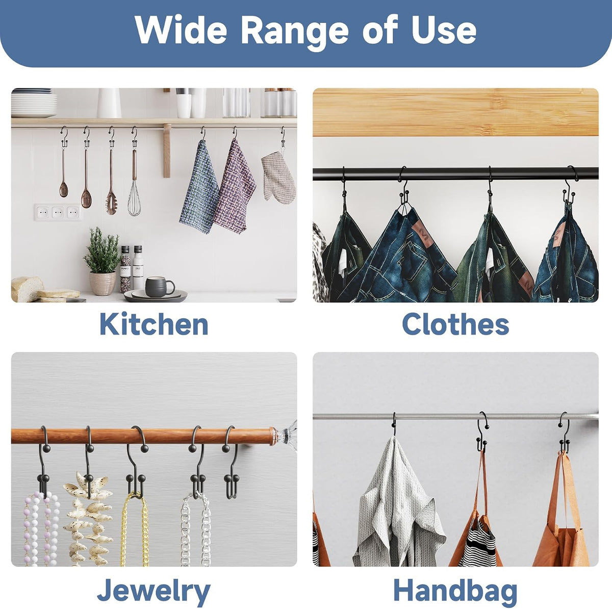 Titanker Shower Curtain Hooks Rings, Rust Resistant Metal Minimalist Simple Double Glide Shower Hooks Rings for Bathroom Shower Rods Curtains, Set of 12 Hooks - Black