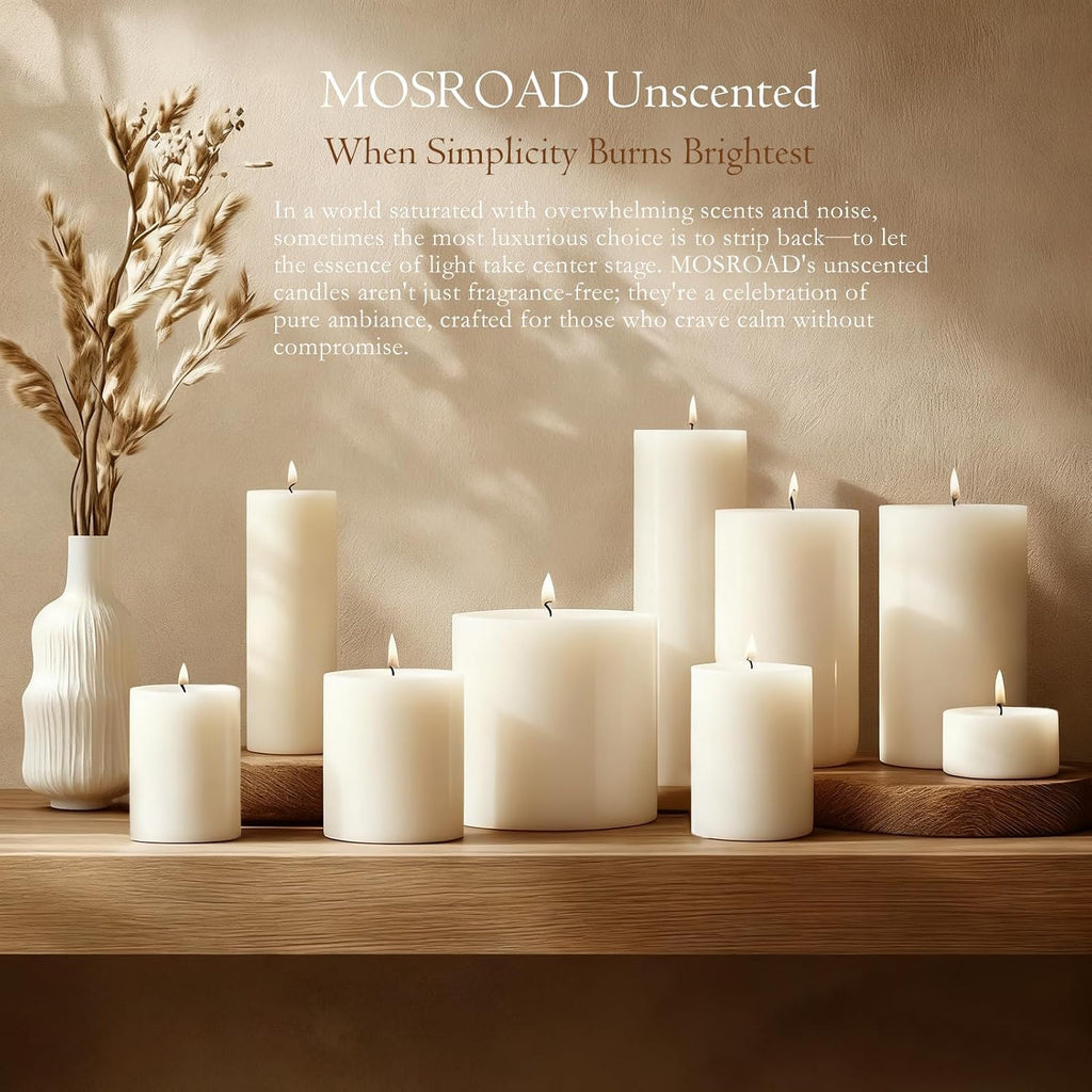 Pillar Candles White 6 Pack, 2.8x8 Inch Unscented Candle