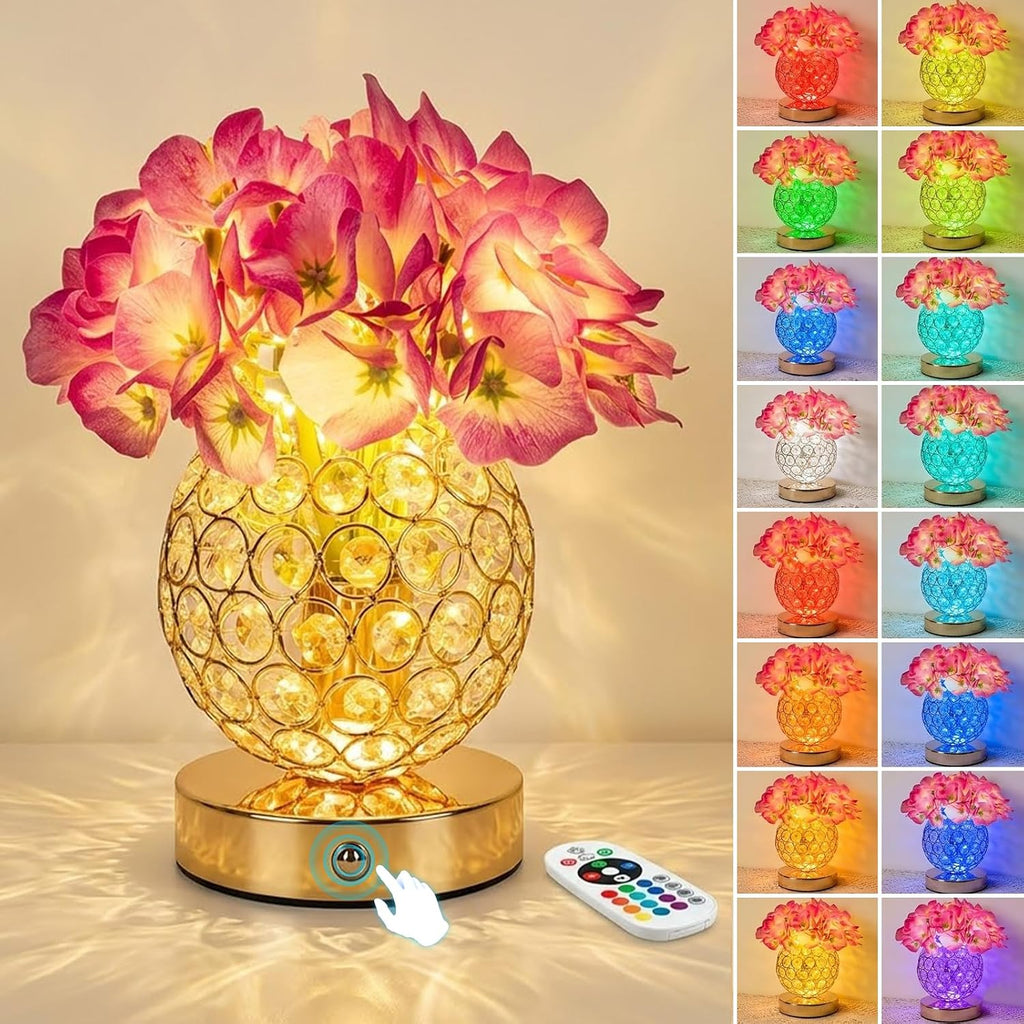 Flower Table Lamp, 16 Color Changing Hydrangea Crystal Night Light with Remote, Touch Dimming Artificial Flower Light, Romantic Flower Decoration Gifts for Girl Women Mom (Purple-Hydrangea)
