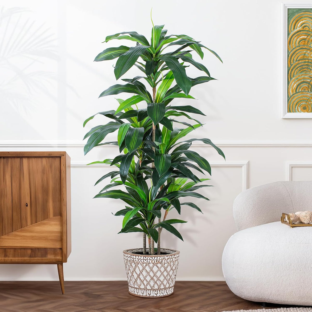 Yepdin 5 FT Dracaena Tree Artificial, Fake Tree with Plastic Pot, Faux Tropical Yucca Floor Plant Lifelike Foliage and Branches, Artificial Plants Indoor for Home Office Living Room Decor Indoor