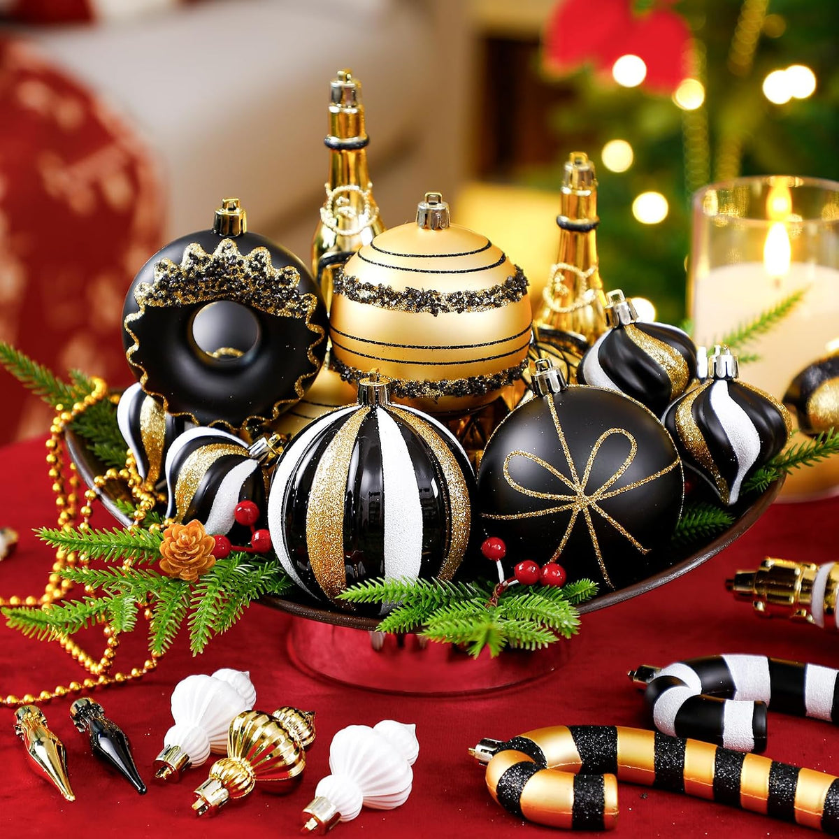 SHareconn 80pcs Christmas Balls Ornaments Set Tree Decor Black White Gold