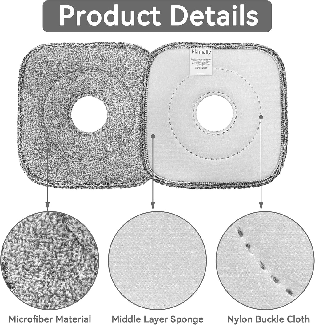 4 Pack Square Reusable Microfiber Mop Pads for True & Tidy Spin Mop