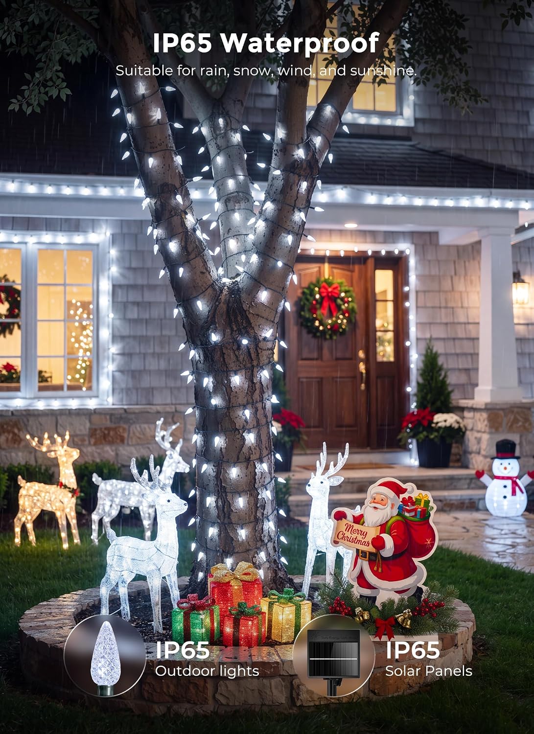 Minetom C6 Solar Christmas Lights Outdoor, 50LED 22.64FT Pure White Lights