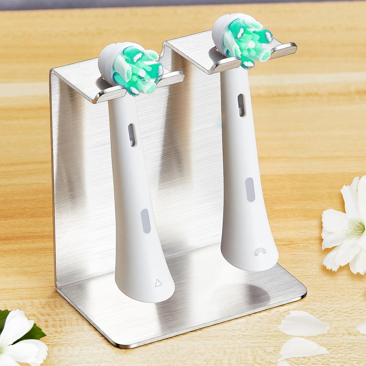 Electric Toothbrush Head Holder, Tooth Brushing Holder, Wall Mounted Toothbrush Holders Shower Bathroom, Self Adhesive or Desktop Tooth Brush Holder Organiser (Silver, Small)