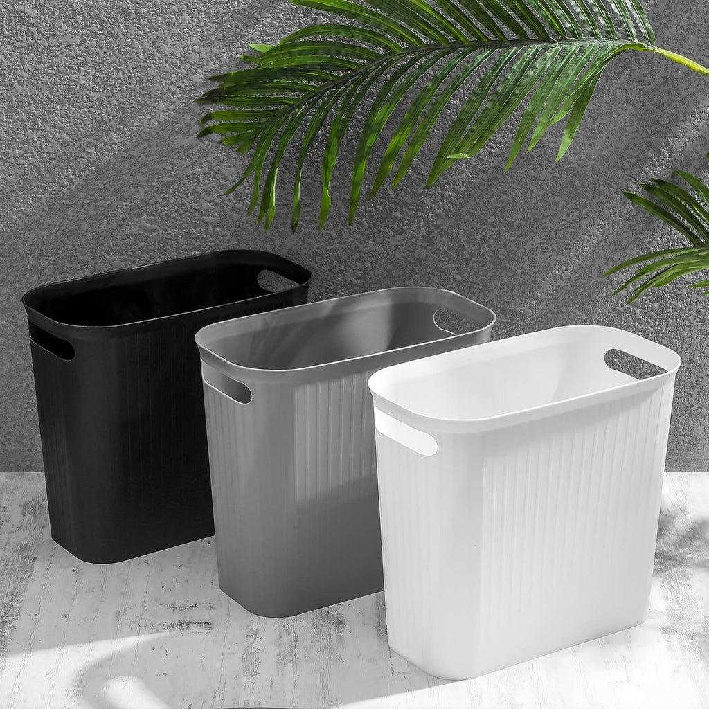 2 Pack Small Bathroom Trash Can 3.5 Gallon Slim Plastic Garbage Can, White
