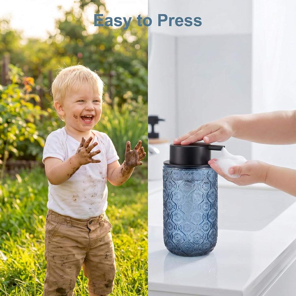 Blue Glass Foaming Soap Dispenser, 14 OZ Vintage Foam Hand Soap Dispenser