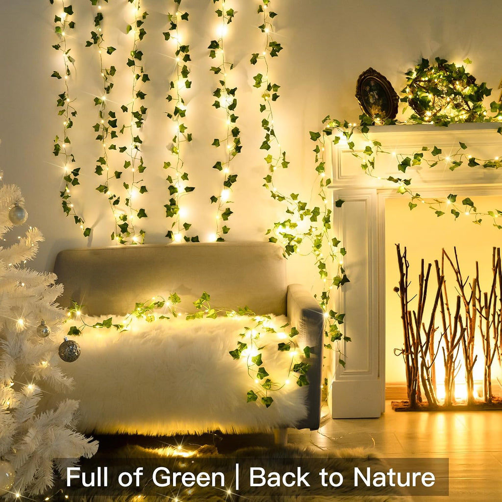 suddus 33FT 100LED Pothos Vine Fairy Lights Battery Operated Copper Wire