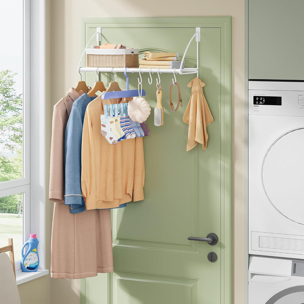 Tajsoon 24.2" Over the Door Clothes Hanger with Storage Rack and Hook White