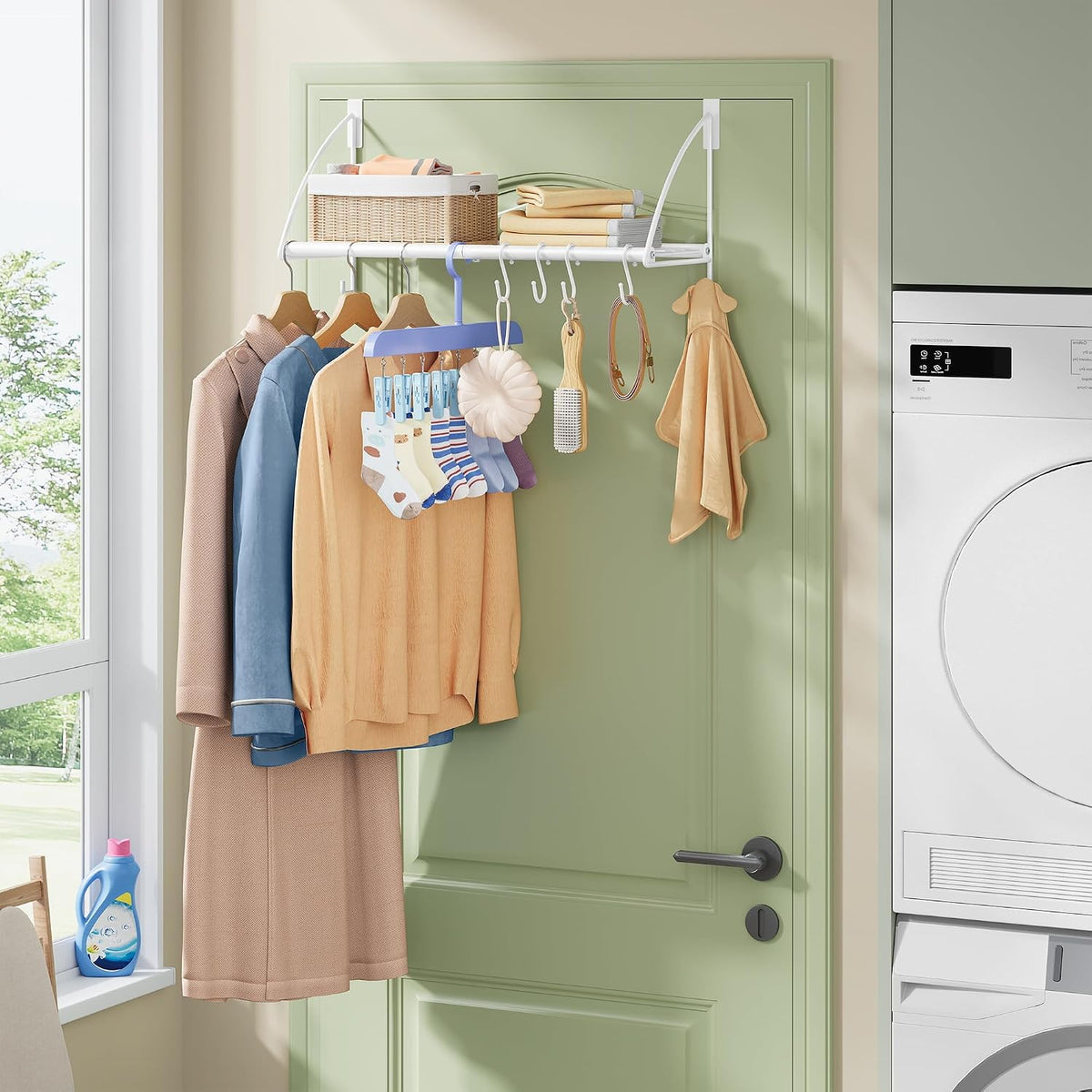 Tajsoon 24.2" Over the Door Clothes Hanger with Storage Rack and Hook White