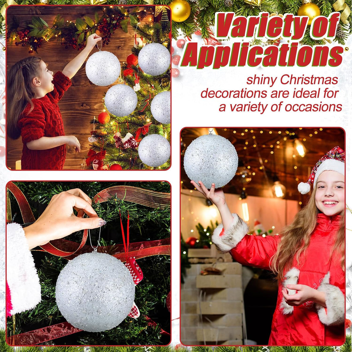 Wettarn 12 Pieces Sparkling White Large 6" Christmas Balls Ornaments