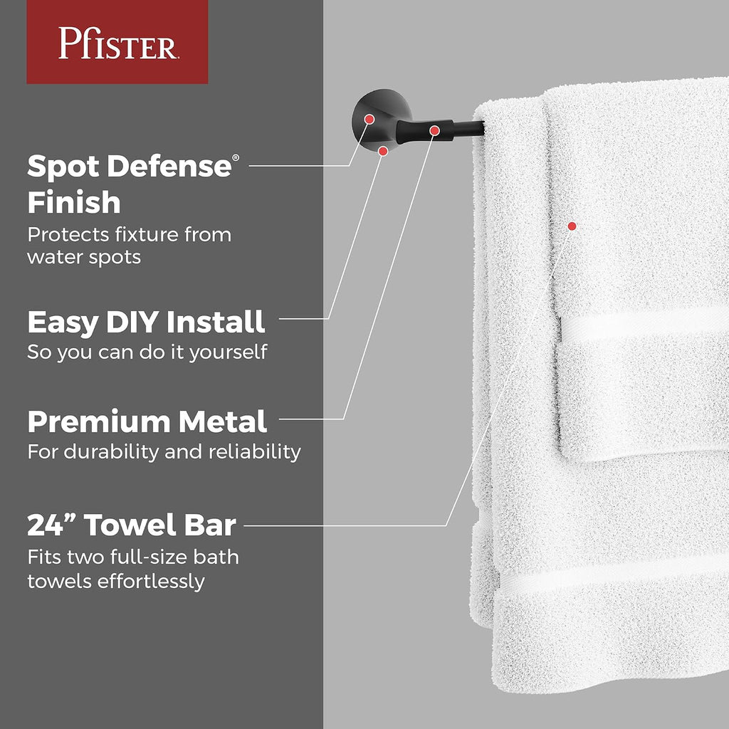 Pfister Willa Towel Bar BTBWLL2B, 24 in Wall Bathroom Hanger, Matte Black