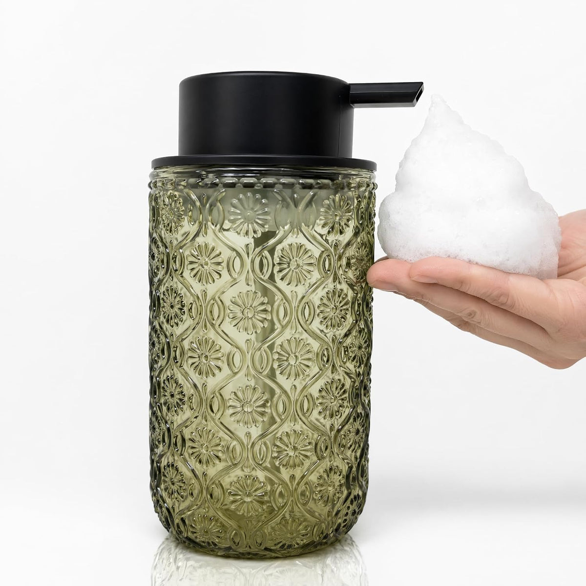 Green Glass Foaming Soap Dispenser, 14 OZ Vintage Foam Hand Soap Dispenser