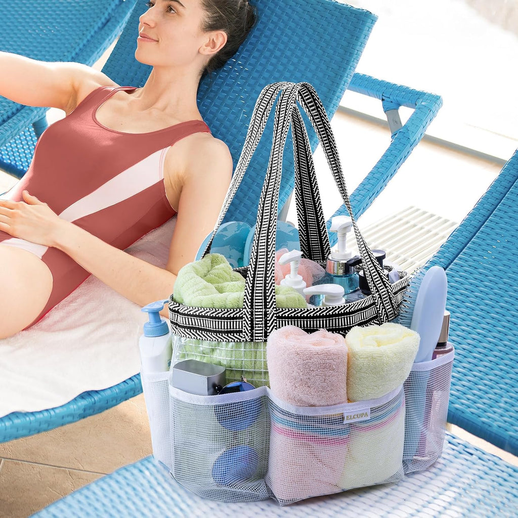 Mesh Shower Caddy Portable for College Dorm Room Essentials with Waterproof Phone Pouch, Shower Bag with Reinforced Bottom for Beach,Camping, Swimming,Gym, Quick Dry Toiletry Bag with 6 Pockets
