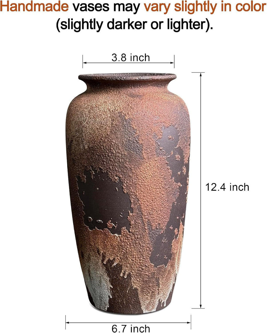 12-Inch Rustic Brown Textured Ceramic Vase for Eucalyptus and Pampas Grass