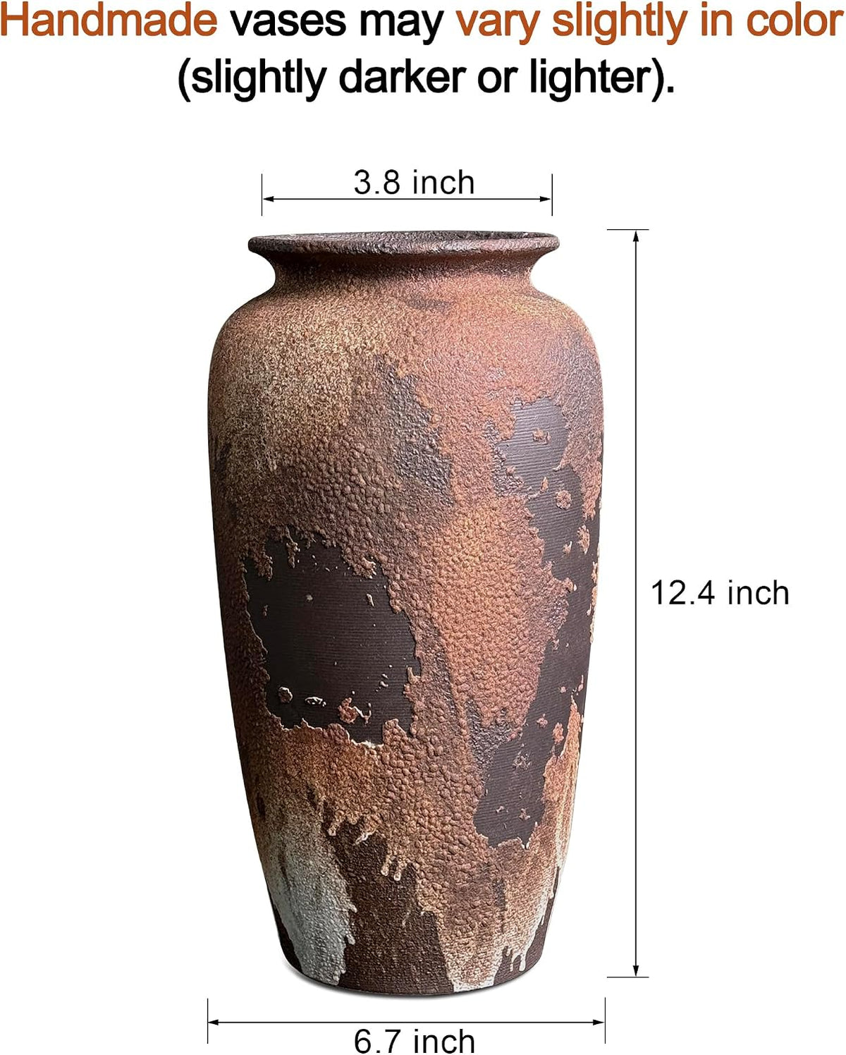12-Inch Rustic Brown Textured Ceramic Vase for Eucalyptus and Pampas Grass