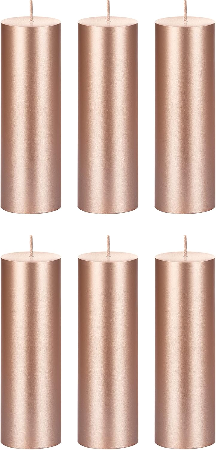 Mega Candles 6 pcs Unscented Solid Rose Gold Pillar Candles, Hand Poured Premium Wax Candle 2 Inch x 6 Inch, Home Décor, Spas, Weddings, Occasions, Party, Centerpieces, Holidays, Vigils, Prayers