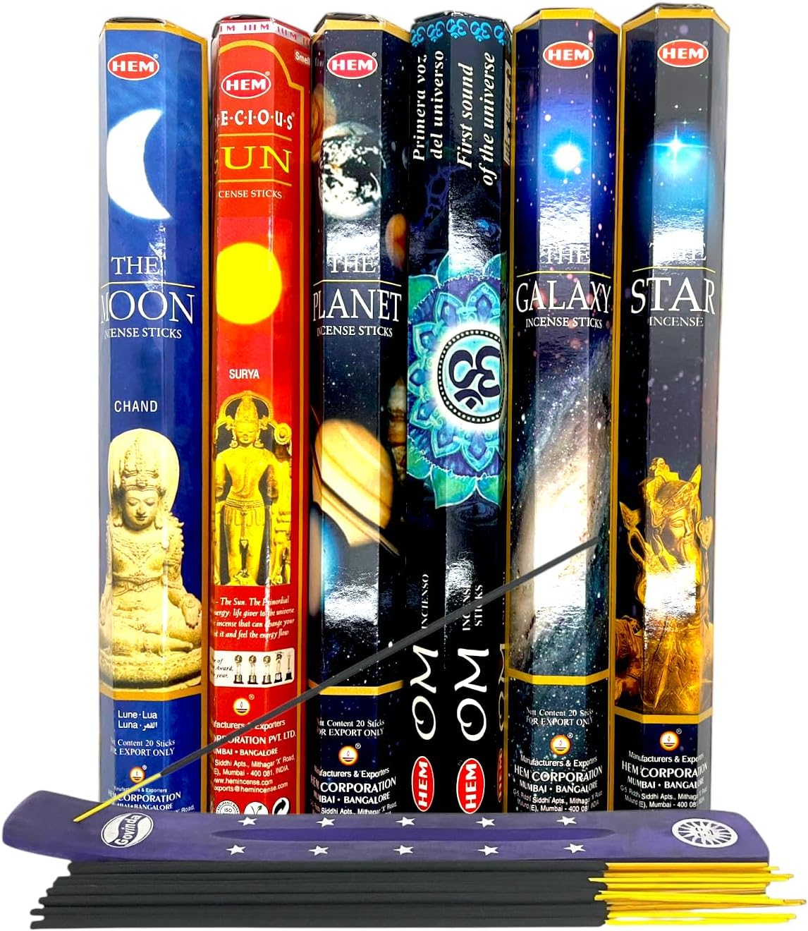 Hem Incense Sticks Variety Pack #-120 Insence-Sticks (6 Incents x 20 Insense) + Incense Stick Holder Bundle with 6 Themed Fragrances (Universe)