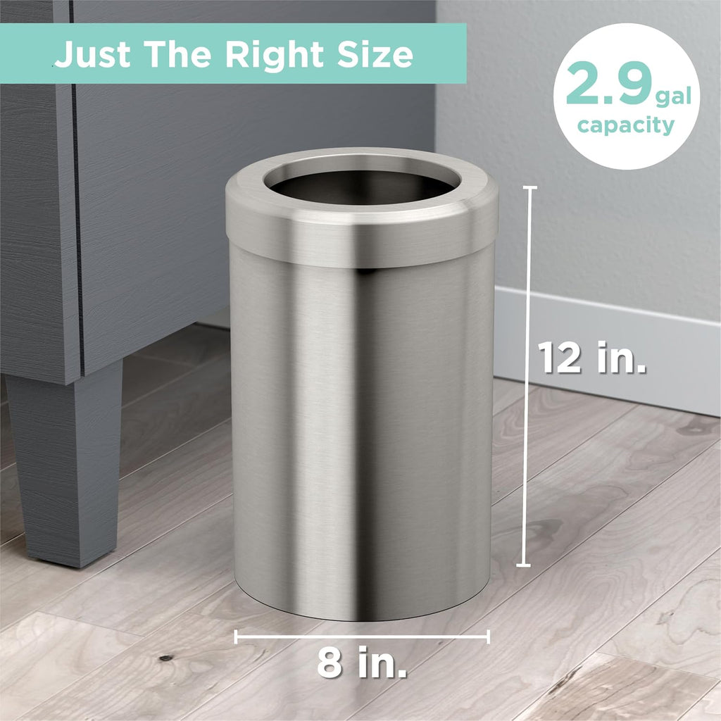 Gatco Small Bathroom Trash Can with Lid, Round 3 Gallon Stainless Steel Wastebasket, Under Sink, Satin Nickel, for Bathroom, Bedroom, Office (1911)