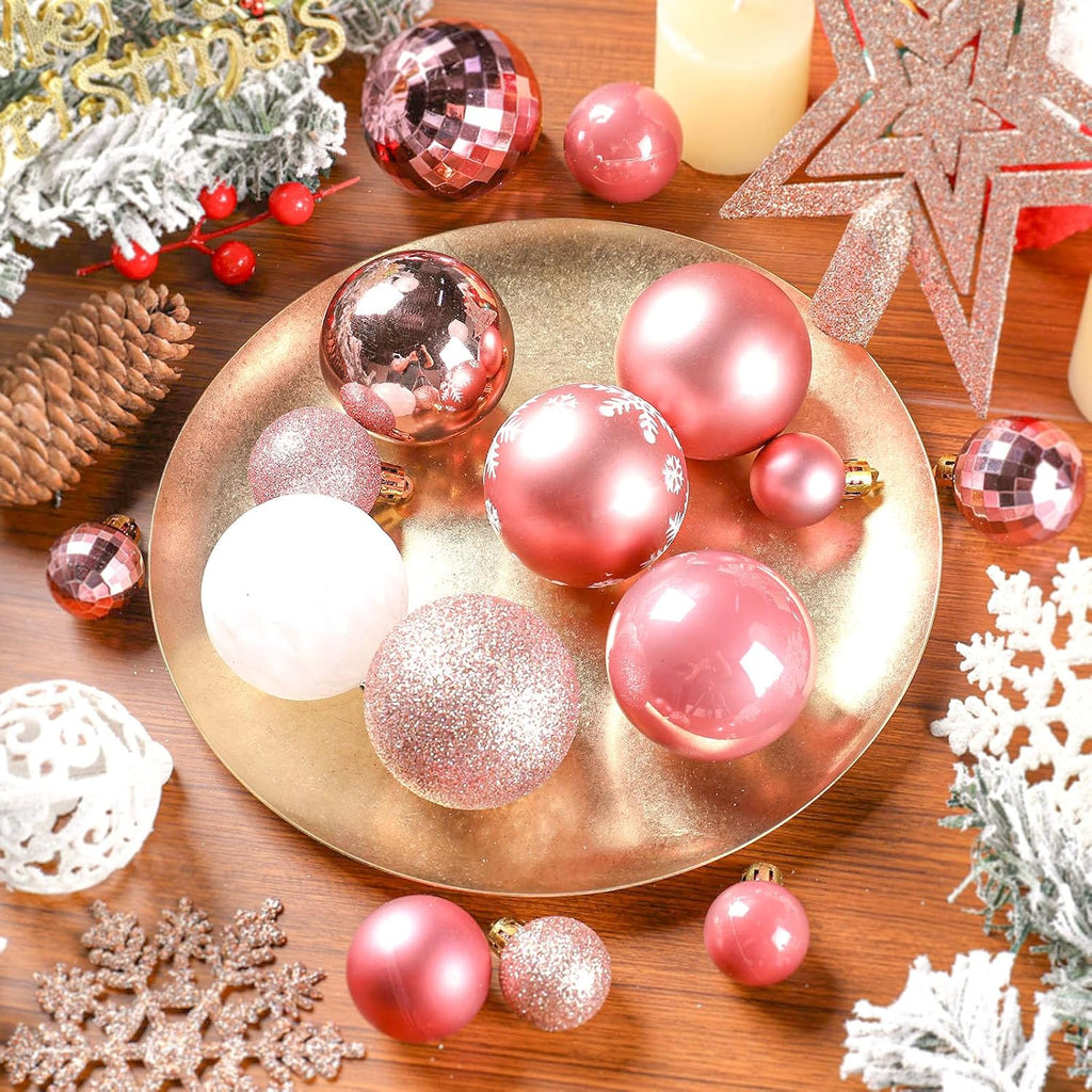 95Pcs Christmas Ball Ornaments Set,Neutral Christmas Tree Decoration Gift, Seasonal Decorative Hanging Ornament Set with Hand-held Gift Package for Xmas Tree (Rose Gold)