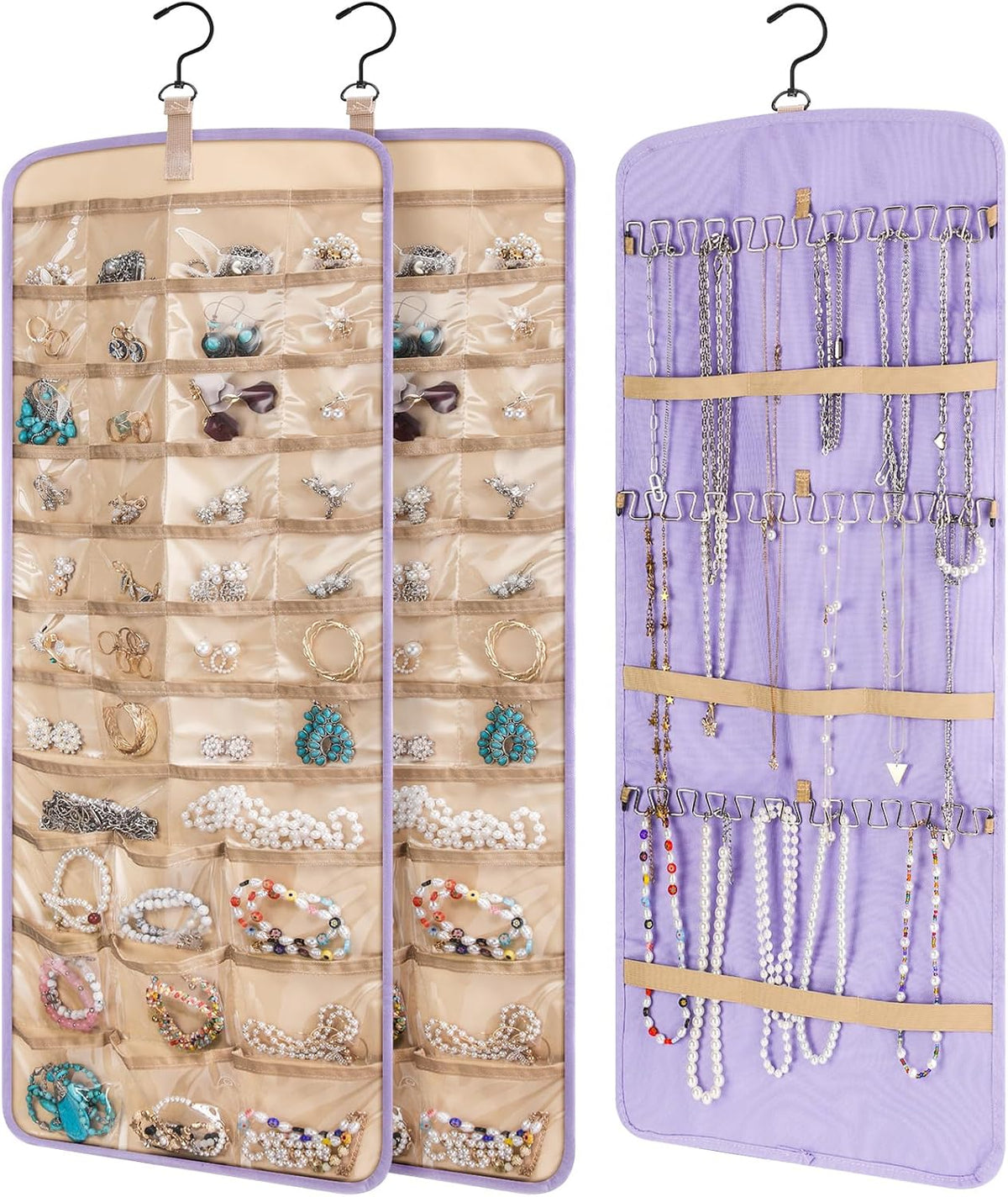 2 Pack Hanging Jewelry Organizer Necklace Hooks, Purple