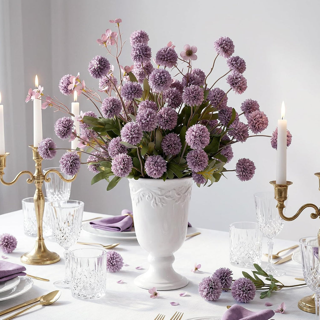Mixed 10 Pcs Artificial Pompon Mum Set-8 Chrysanthemum & 2 Rose Red Daisy, Purple Silk Faux Flower for Vase Fall Floral Arrangements Wedding Centerpiece DIY Home Indoor Outdoor Decor (No Vase)