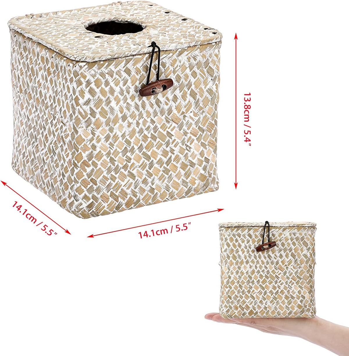 Sumnacon Tissue Box Cover Square Seagrass Woven Tissue Box Holder with Lid
