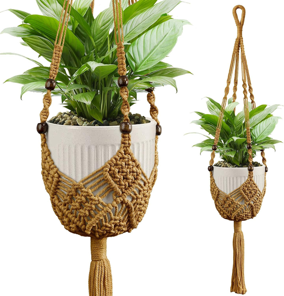 Macrame Plant Hanger - Fits 3-6 Inch Pots, Set of 2, Ivory