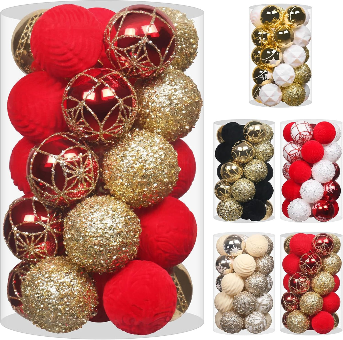 25PCS 2.36In Velvet Red/Gold Christmas Ball Tree Ornaments Decorations Set