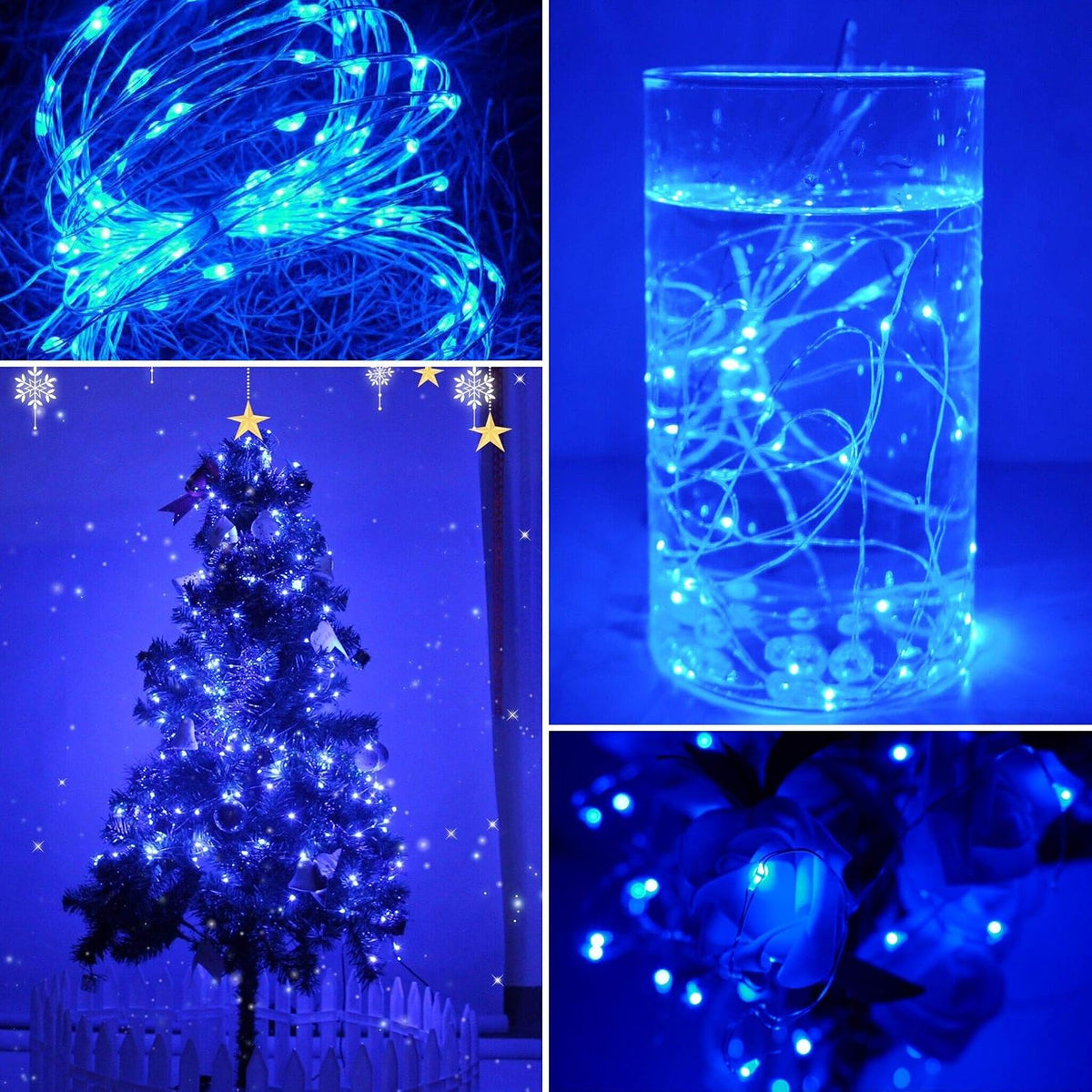 20 Packs Fairy String Lights, 6.6FT 20 LEDs Battery Operated Silver Copper Wire Starry String Light for DIY Party Christmas Costume Wedding Easter Table Decorations (Blue)